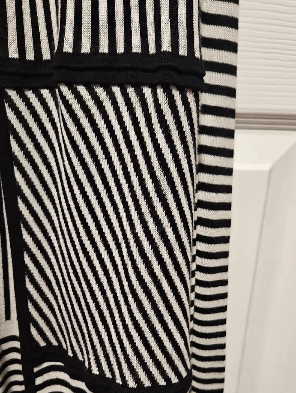 New Directions Black and White Striped Long Sleeve Open Cardigan